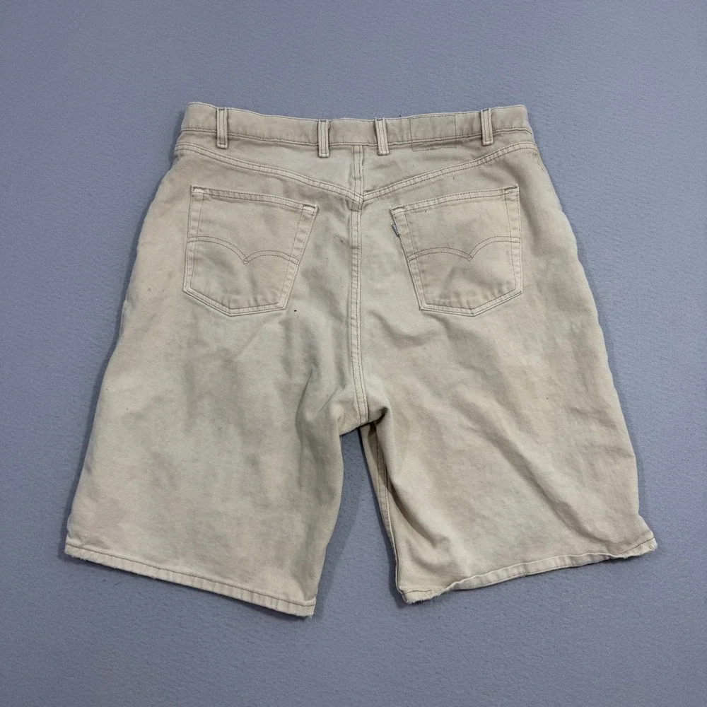 Vintage 90s Levis Silvertab Loose Denim Shorts 40 Baggy Beige Khaki Made in USA